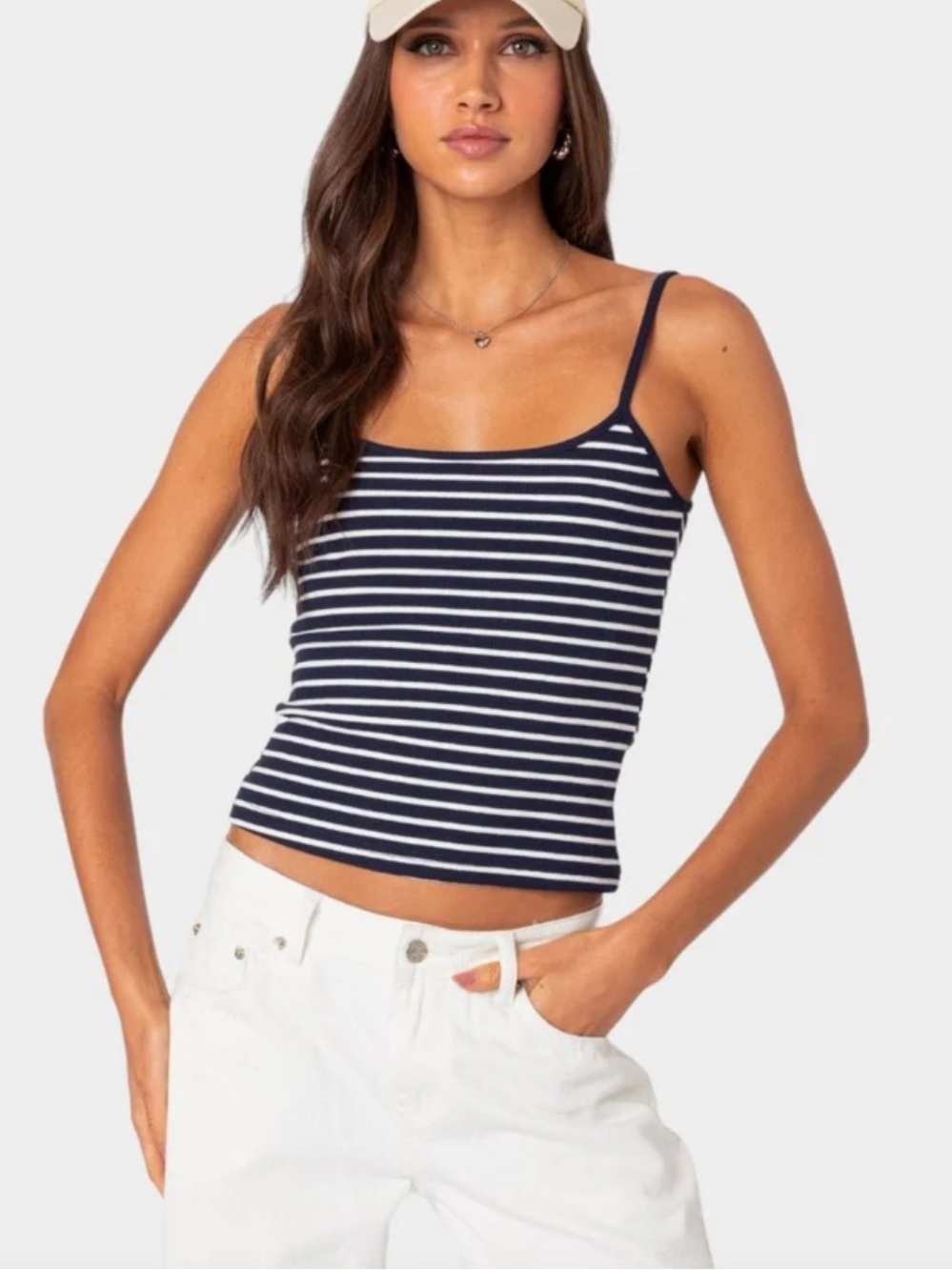 Edikted Striped Navy and White Spaghetti Strap Tank Top. Size: XS.